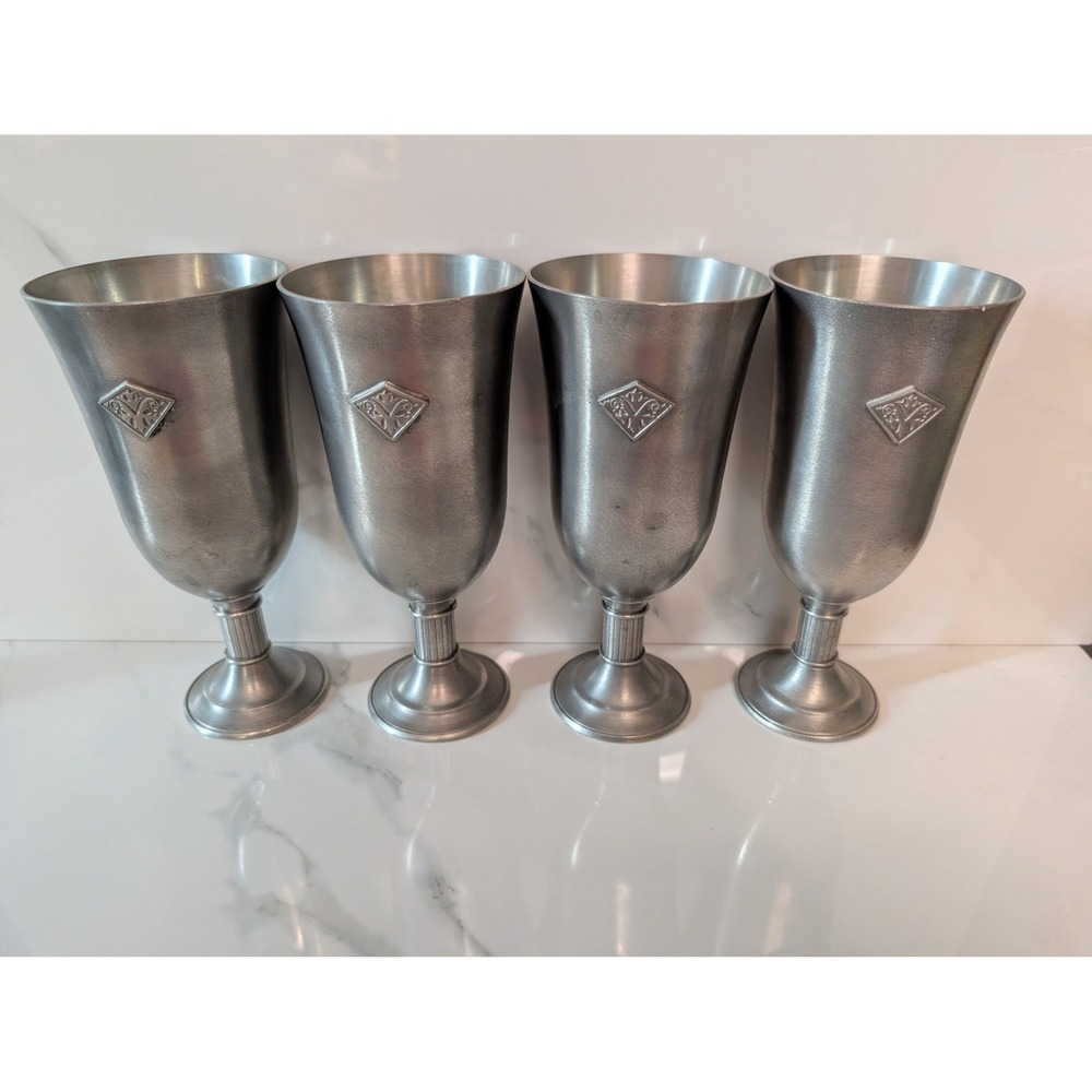 Vintage Scandia Tenn Swedish Pewter Goblets Set of 4 Karlshamn A11 Chalices 1985